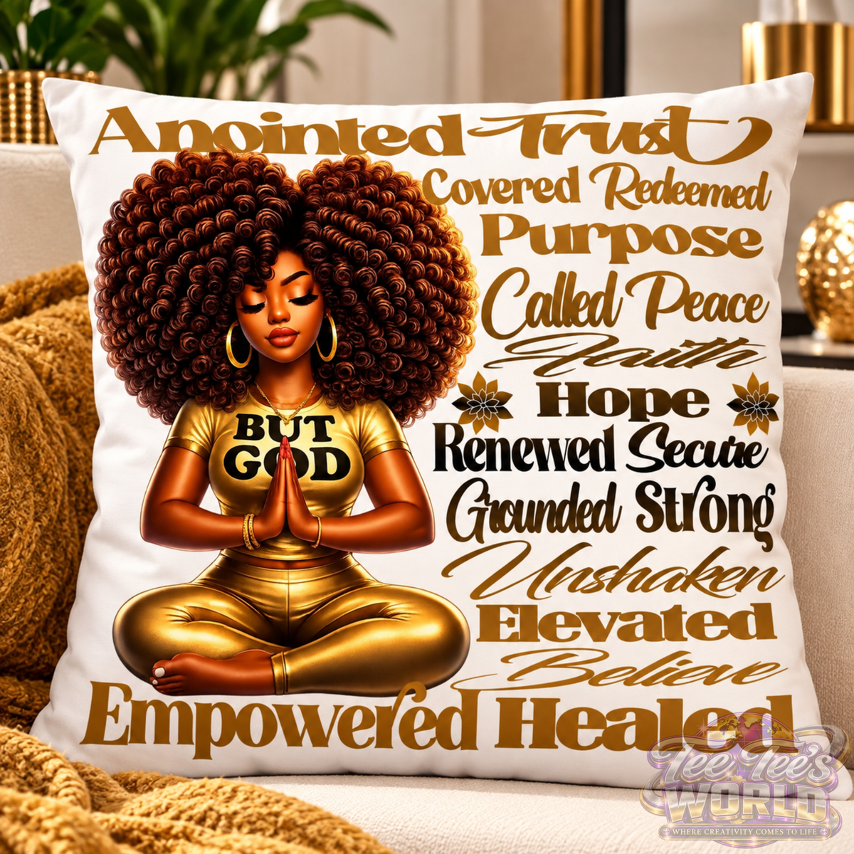 Anointed Trust Inspirational Faith Pillow | Gold & White Christian Home Décor | Pillow with Insert