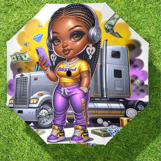 Chibi Style Truck Driver In Yellow And Purple 1 (PNG FILE ONLY)