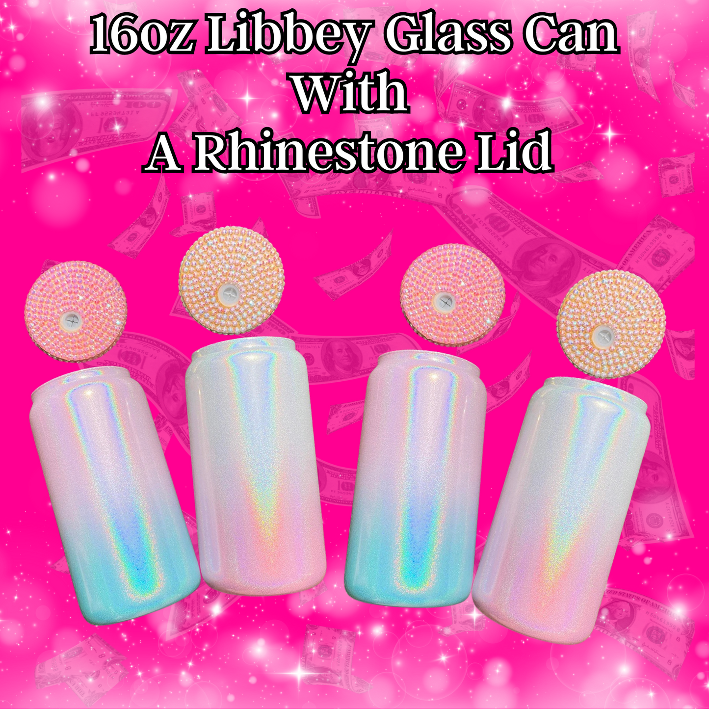 16oz Glitter Gradient Libbey Glass Cans With A Rhinestone Lid