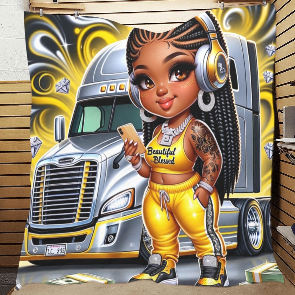 Chibi Beautiful And Blessed in Yellow Quilt 70"x80"