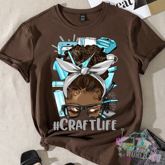 Messy Afro Bun Craftlife Light Blue DTF Transfer ONLY